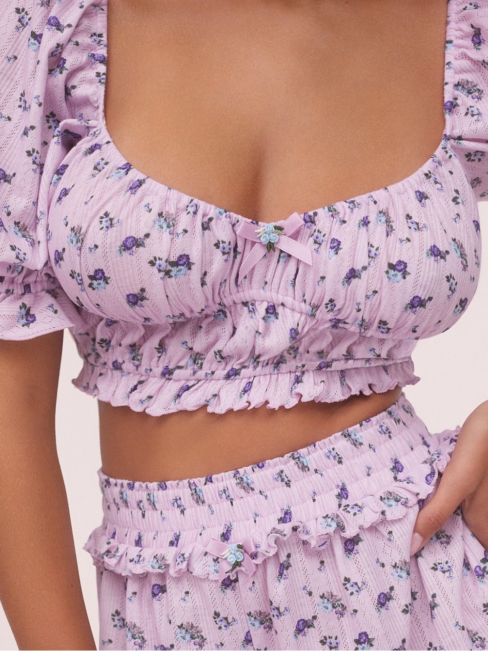 NWT (XXS) For Love & Lemons Lola Lilac Pointelle Crop Top - Baby Berry